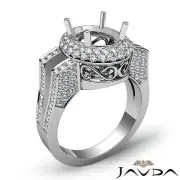 2 Row Oval Semi Mount Halo Diamond Engagement Filigree Ring 14k White Gold 1.1Ct