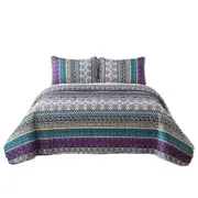 Floral Checked Quilted Bedspread Set Coverlet Throw Rug Pattern Three