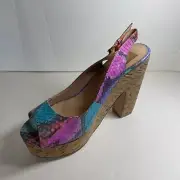 Dolce vita wedge heels platform multi color Blue Peach snake Leather size 9 m