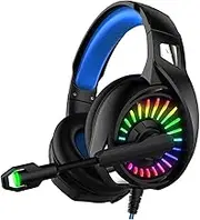 Gaming Headset，Headset Surround Sound, One Headset with Noise Cancelling Flexible Mic with Cover LED Light Memory Earmuffs for PS5, PS4, Xbox