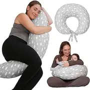 DancesCat Cooling XXL Nursing Pillow, Adjustable Positioning Pillow, Pregnancy Pillow for Baby and Adults, Side Sleeper Pillow with Washable 100% Cotton Cover, Baby Cot Bumper