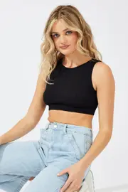 Black Tank Top Crew Neck Seamless - Size S, Women's Tank