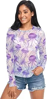 [AIXIWAWA] Jellyfishes Women's Long Sleeve Mesh Sheer Top, Sexy See-Through Blouse for Party, Evening Wear S