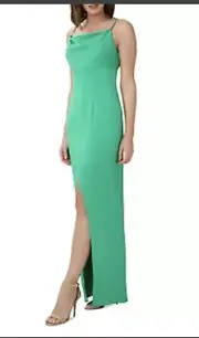 Aidan by Aidan Mattox Cowl Neck Column Satin Gown NWT Green Size 12 Front Slit