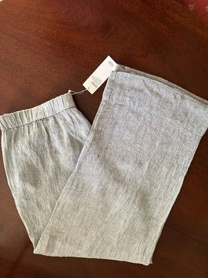 NWT L Eileen Fisher Pants Originally $178++ Subtle Blue Gray Stripe Wide Leg