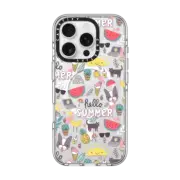 iPhone 16 Pro Clear Case MagSafe Compatible Hello Summer! Funny yummy fruits, smoothies, coffee, French bulldog, cute cat and cactus plant in pot.
