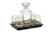 6pc Tempa Winston Crystal Whisky Carafe Tumbler Glasses w Storage Set Gold