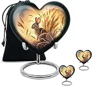Peacock Cremation Keepsake Heart Shaped Urns for Human Adult Ashes, Memorial Gift for Men & Women, Peacock Theme Urn Ash for Male & Female, Combo, Brown (10 Inch & 3 Inch Mini Set of 2)