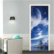 Door Stickers Astronaut Door Stickers Wallpaper Mysterious Universe Outer Space Doors Murals Shining Starry Sky Decals Poster(J,85x215cm)