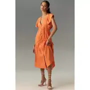NWT ANTHROPOLOGIE Reneé Orange Flutter-Sleeve Linen Button-Front Midi Dress L