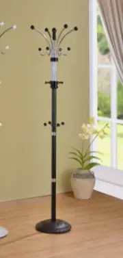 Metal and wood coat rack with multiple hooks and heavy base- BLACK FINISH