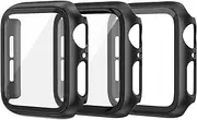 [EDIMENS] Pack of 3 Hard PC Case with Tempered Glass Screen Protector Full Ultra Thin Buffer Protective Case Compatible with Apple Watch Series 7 41 mm for iWatch Women Men Black