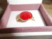 Genuine Pandora Gold Shine Red Murano Glass Ring 188158RMU Limited Edition - 58