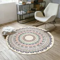 在飛比找樂天市場購物網優惠-北歐ins棉麻地墊 圓形地毯 手工編織地毯 棉線印花家用客廳