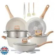 16PCS Pots and Pans Set Non Stick Cookware Set Nonstick with Cooking Set (whi
