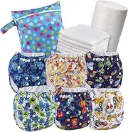 Reusable Nappies - Eco Friendly and Chemical Free Cloth Nappies - Includes 6 Washable Baby Diapers, 6 Bamboo Nappy Inserts, 1 Roll of Biodegradable Nappy Liner, Wet Bag