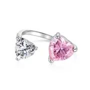 ANYCO Ring CZ 8A/5A 2ct/4ct Jewelry S925 Silver Pink Ring Love Double Hearts Adjustable Open Rings Resizable For Women