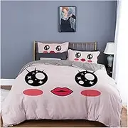 Cute Expression Bedding Set Girl White Pink Yellow Kids Duvet Cover with Pillowcase Quilt Cover Double Bed Linen(4,EU Double 200x200cm)