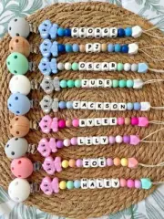 Personalised Beaded Dummy Clip, Silicone dummy holder, Pacifier Chain soother