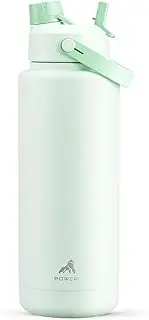 POWCAN 32 oz Insulated Water Bottle with 2-in-1 Straw and Spout Lid, Keep Cold 24H, Leak-Proof, BPA-Free, Double Wall Stainless Steel Water Bottle for Sports, Gym, Travel, and School (Mint)