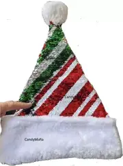 Ugly Christmas Sweater Santa Hat Color Changing Flip Sequin Red Green Party Hat