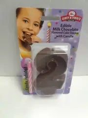 Larry & Terri's edible milk chocolate flavored cake topper with candle # 2