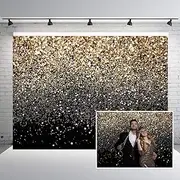 CHAIYA Black Gold Glitter Sequin Backdrop Curtain Bokeh Photo Booth Background for Prom, Wedding, Bridal Shower, Graduation Decorations | Gold, Black Vinyl 7x5Ft