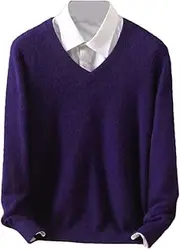 [Hamthuit] Men's Long Sleeve Knitted Pullover Sweaters Casual V-Neck Pullovers Slim Fit Knitted Pullover