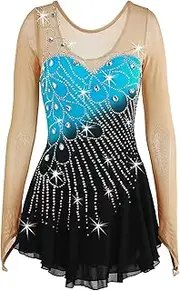 [Zagitova] Breathable Mesh Figure Skating Dress for Girls, Ice Skating Costume for Stage Performance Crew Neck Sportwear