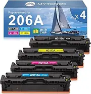 206A Toner Cartridges 4 Pack (with Chip) Compatible Replacement for HP 206A 206X for Color Pro MFP M283fdw M283cdw Pro M255dw M255nw M283 M255 M282 Printer | W2110A W2110X High Yield Toner BK/C/M/Y