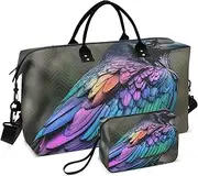 [ZRYSMY] Duffel Bag for Traveling, Crow Colorful Feather Travel Bag Gym Bag, with Multiple Interior Pockets Shoulder Weekender Bag for Women Men with Toiletry Bag 20.5L x 1.9W x 13.8H, Multi-Colored