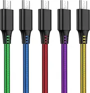 Micro USB Cable, 5 Pack (6.6ft/2m) 2.4A High Speed Android Charging Cable PVC Micro USB Charger for Samsung Galaxy S6 S7 S4 S3 S2 J1 Note 2, HTC, Kindle, Moto G5,