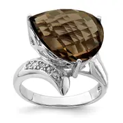 Sterling Silver Rhodium Smoky Quartz u0026 Natural Diamond Gemstone Birthstone Ring Fine Jewelry Gift for Her