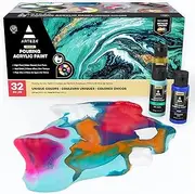 [Arteza] Acrylic Pouring Paint, 2Oz Bottles, Set of 32 Assorted Colors, High Flow Acrylic Paint, No Mixing Needed, Paint for Pouring On Canvas, Glass, Paper, Wood, Tile, and Stones