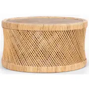 Freesia 80cm Round Coffee Table Mango Wood Top Rattan Frame - Natural