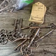 Lot Of 30 Skeleton Key Bottle Opener Wedding Favor Key Chain Bronze Tone