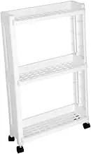 Ciieeo 1pc Slim Shelf Tower Rack with Wheels 3-Tier Cupboard Slide Out Rack Gap Storage Tower Three Tier Cabinet White Fall to The Ground