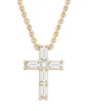 Bloomingdale's Fine Collection Diamond Baguette & Round Cross Pendant Necklace in 14K Yellow Gold, 0.16 ct. t. w.