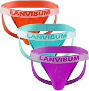 LANVIBUM Men's Performance Nylon Jockstrap 3-Pack Breathable Dual-Strap Underwear with Pouch & Moisture-Wicking Mesh