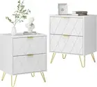 White Nightstand Set of 2, End Side Table Double, Bedside Table with 2 Drawers,