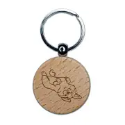 Pembroke Welsh Corgi Laying on Back Dog Engraved Wood Round Keychain Tag Charm
