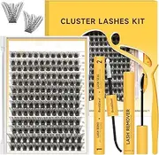 DIY Lash Extension Kit, 156 PCS Lashes Cluster Kit D Curl Eyelash Clusters Kit Include Mix10-18mm EyeLash Clusters Lash Bond and Seal,Tweezers and Glue Remover(QUBM-TZ)