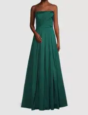 $596 Aidan Mattox Women's Green Strapless Pleated Ball Gown Dress Size 14