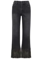 Alice + Olivia Amazing Fringed Straight-leg Jeans - Grey - 30 (W30 / UK 12 / M) 30 (W30 / UK 12 / M)