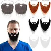 8 Pcs Fake Beard Set for Men - Halloween Costume Beards with Mustache, Carnival Christmas Party Props in White Black Brown Gray (Fiber/Polyester)