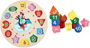 ERINGOGO 1Set Wooden Educational Clock Shape Matching Blocks for Cognitive Learning Fine Motor Skills Development and Recognition for Preschool and Kindergarten Play