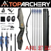 60" Takedown Recurve Bow 25-50Lbs Carbon Arrow RH/LH Archery Wood Riser Hunting