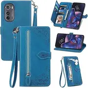 [AAOCLO] Solid Color Wallet Phone Bags Compatible with Motorola Moto Edge 2022 Edge 30 Fusion Edge30Fusion Cases Covers Lanyard Magnetic PU Leather housing (Blue,Moto Edge 2022)
