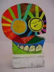 Jonathan Edelhuber Quarantine Skull Sculpture Acrylic Wood 2020 Painted Signed 3