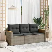 3 Piece Garden Sofa Set with Cushions Grey Poly Rattan, Garden Furniture Sets